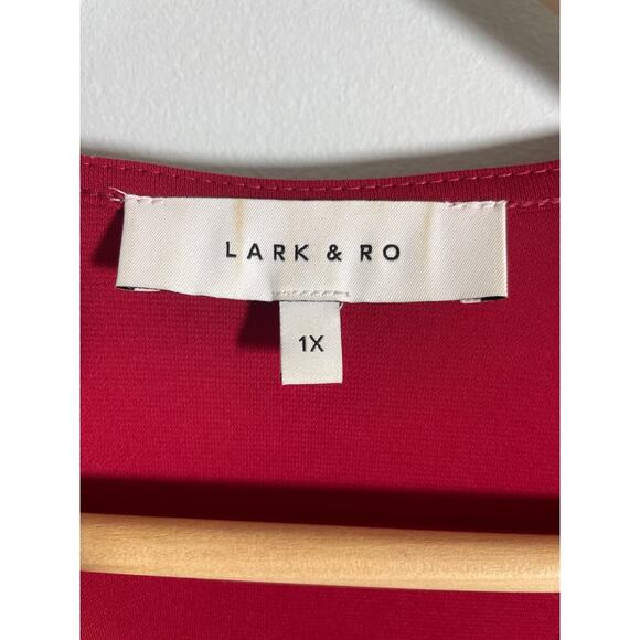Lark & Ro women’s 1X red faux wrap dress midi v-neck - Picture 4 of 8